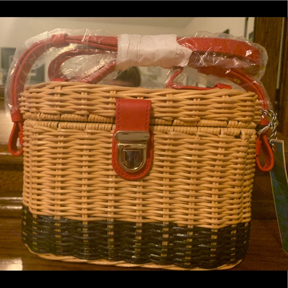Color block wicker top handle bag NWT DRAPER JAMES